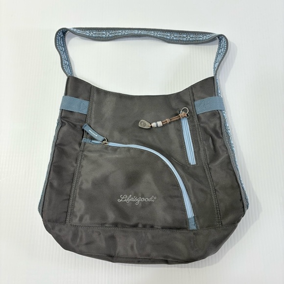 Life Is Good Charcoal and Light Blue Multi pocket Tote Shoulder Bag - Picture 5 of 14